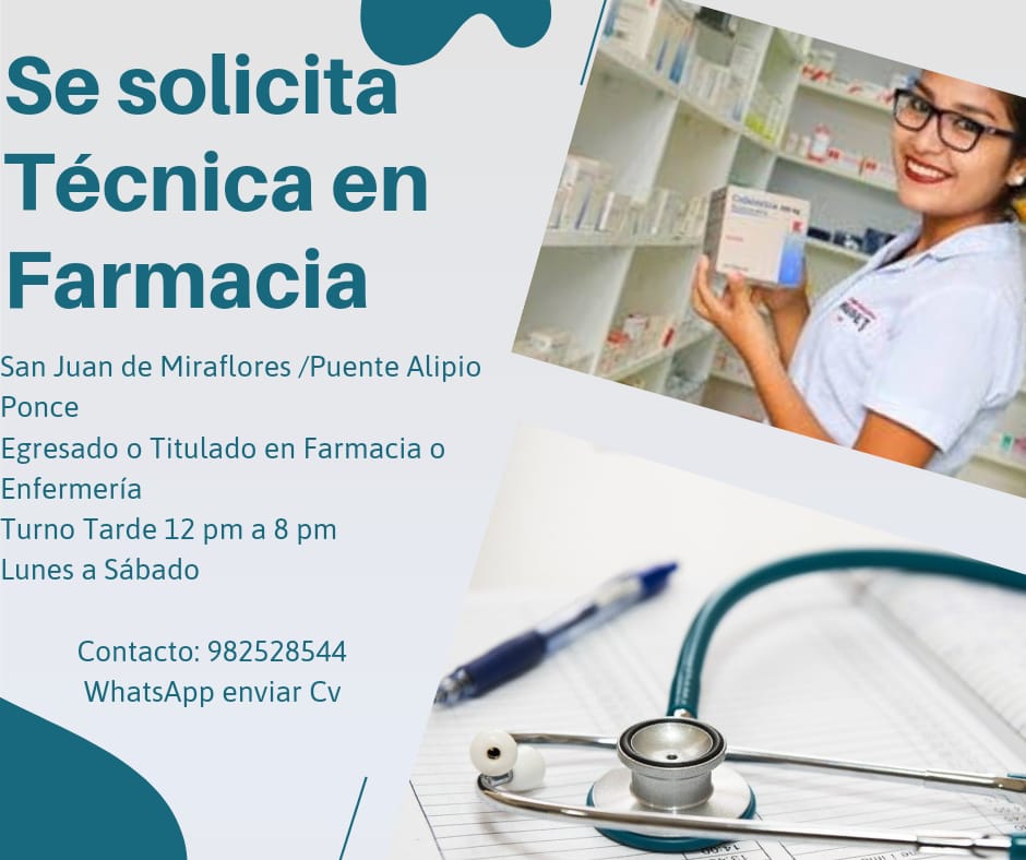 Técnica en Farmacia o enfermería